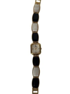 Alba Gold Toned Bracelet Watch with Black and White Link Accents